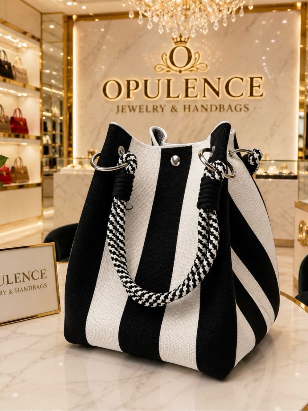 Black & White Striped Canvas Bag